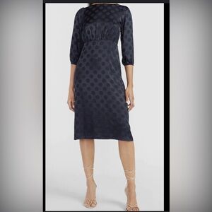 Express Dark Blue Long Sleeve Dress with Dots